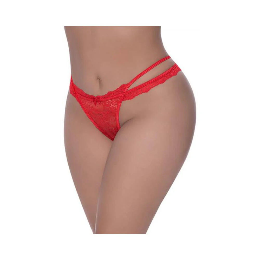 Magic Silk Ooh La Lace Cross Strap Split Crotch Tanga Red Queen Size
