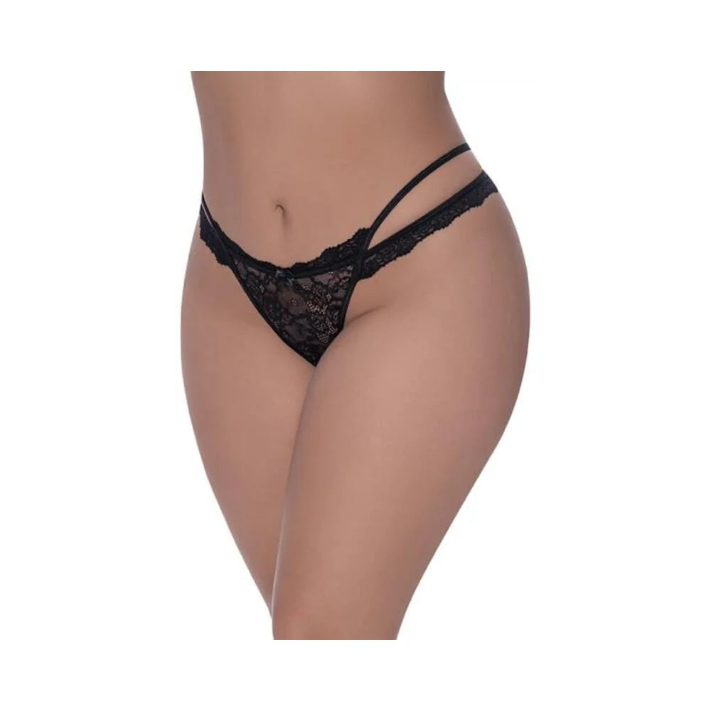 Magic Silk Ooh La Lace Cross Strap Split Crotch Tanga Black Queen Size