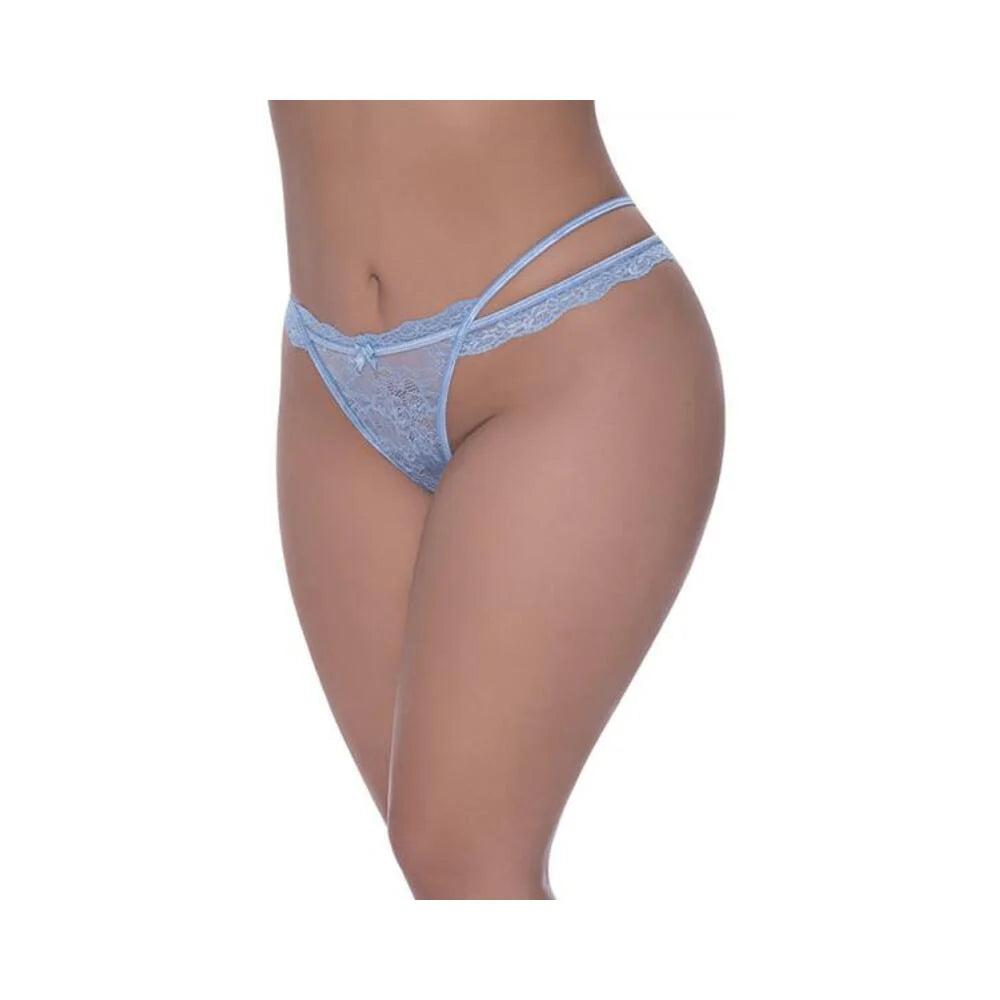 Magic Silk Ooh La Lace Cross Strap Split Crotch Tanga Periwinkle Queen Size