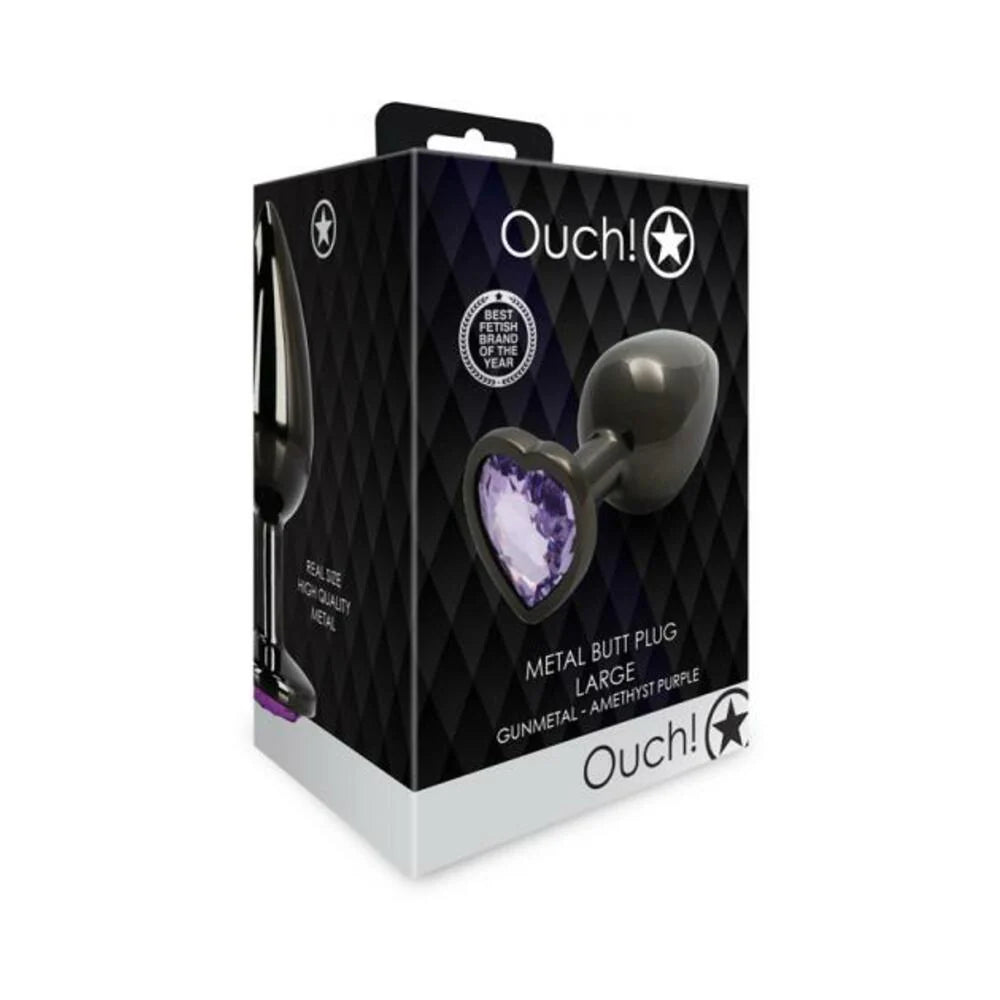 Shots Ouch! Heart Gem Butt Plug Large Gunmetal/amethyst