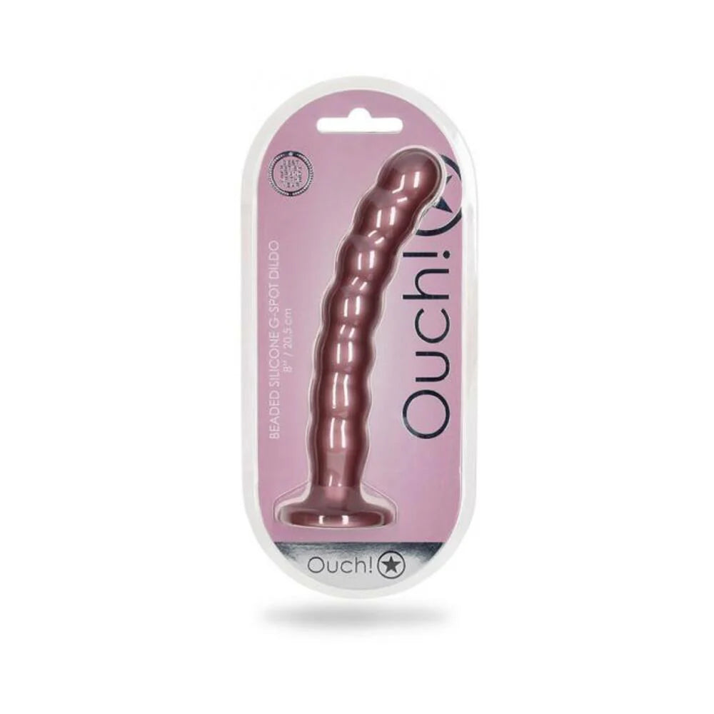 Shots Ouch! Beaded Silicone 8 In. G-spot Dildo Rose Gold
