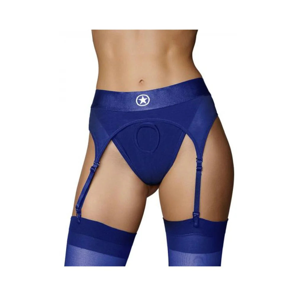 Ouch! Vibrating Strap-on Thong With Adjustable Garters Royal Blue Xs/s