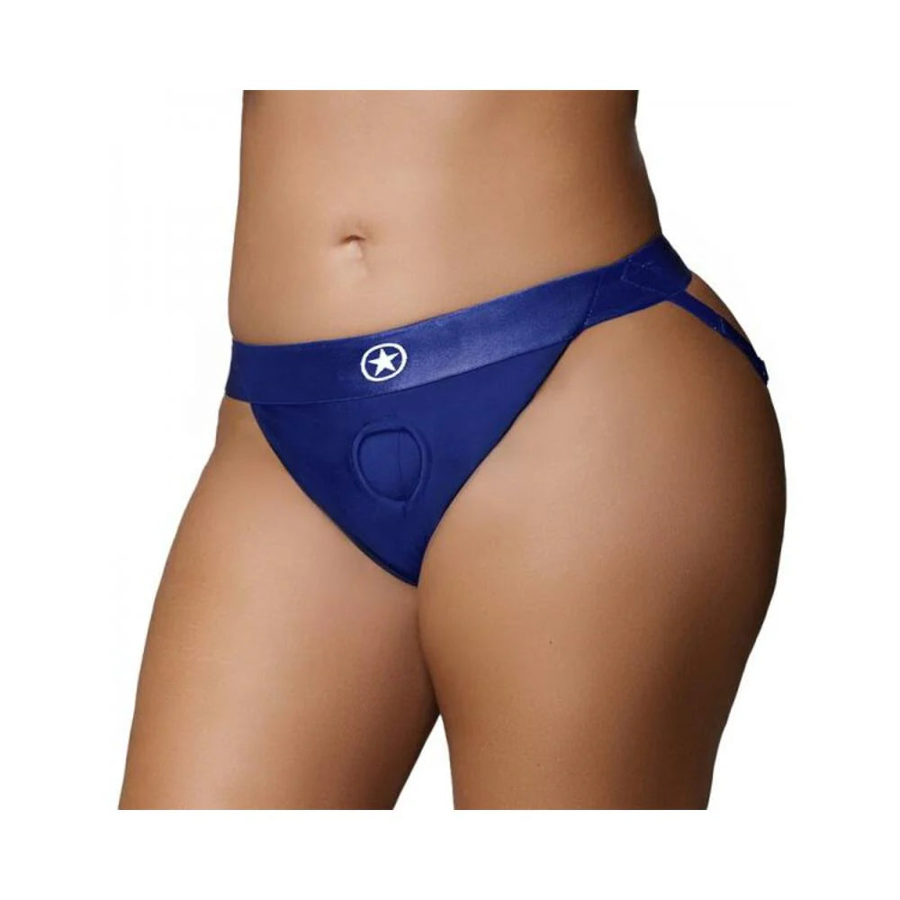 Ouch! Vibrating Strap-on Panty Harness With Open Royal Blue Black Xl/xxl