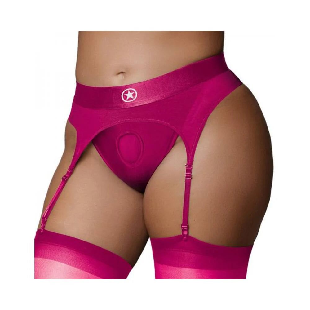Ouch! Vibrating Strap-on Thong With Adjustable Garters Pink Xl/xxl