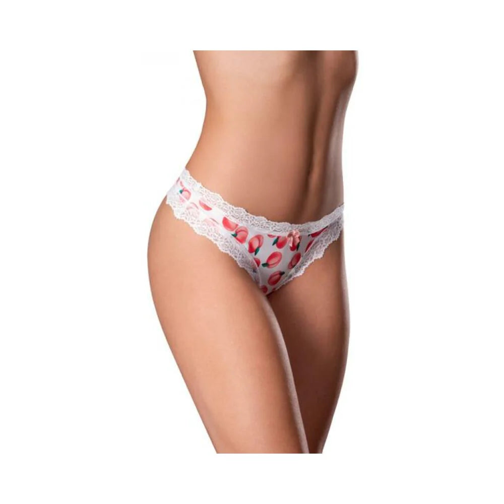 Magic Silk Sweet Treats Crotchless Thong With Lube Peach S/m