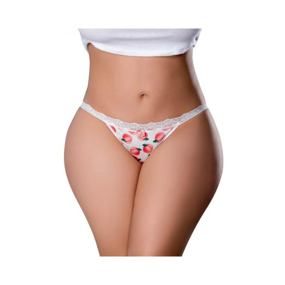 Magic Silk Sweet Treats Split Back & Crotchless Panty With Lube Peach Queen Size