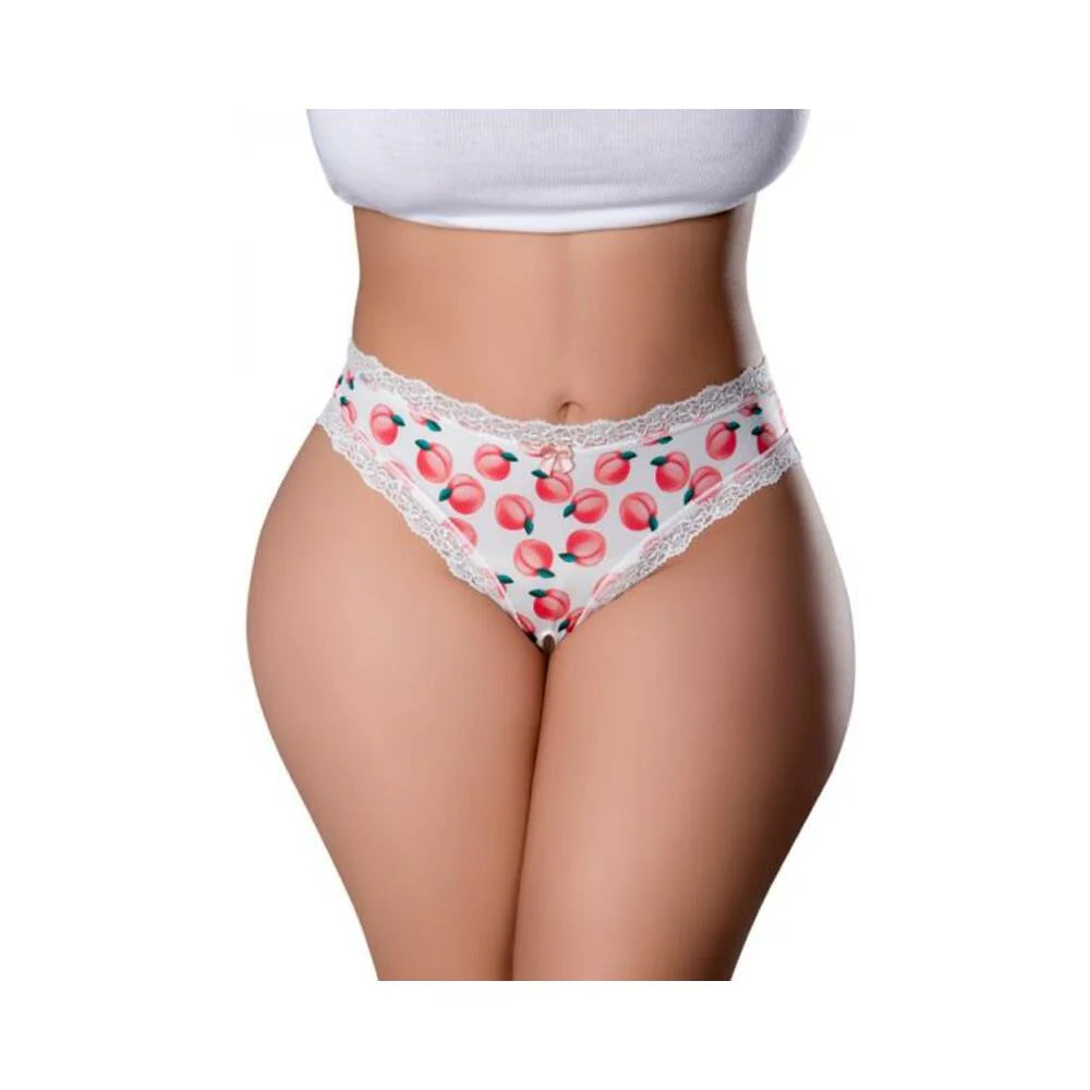 Magic Silk Sweet Treats Crotchless Thong With Lube Peach Queen Size