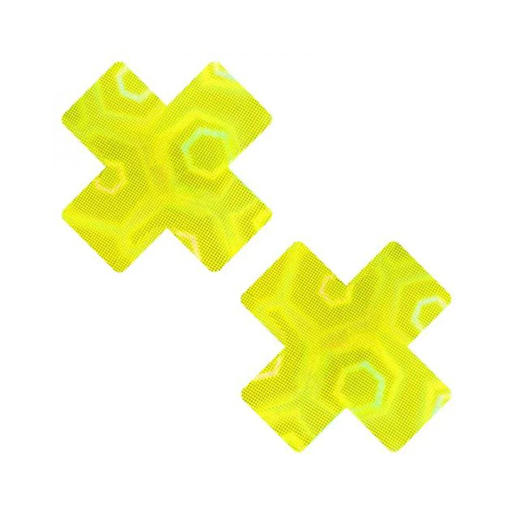 Neva Nude Yellow Nuclear Nightmare Trippy Uv 3d Holographic X Nipple Pasties