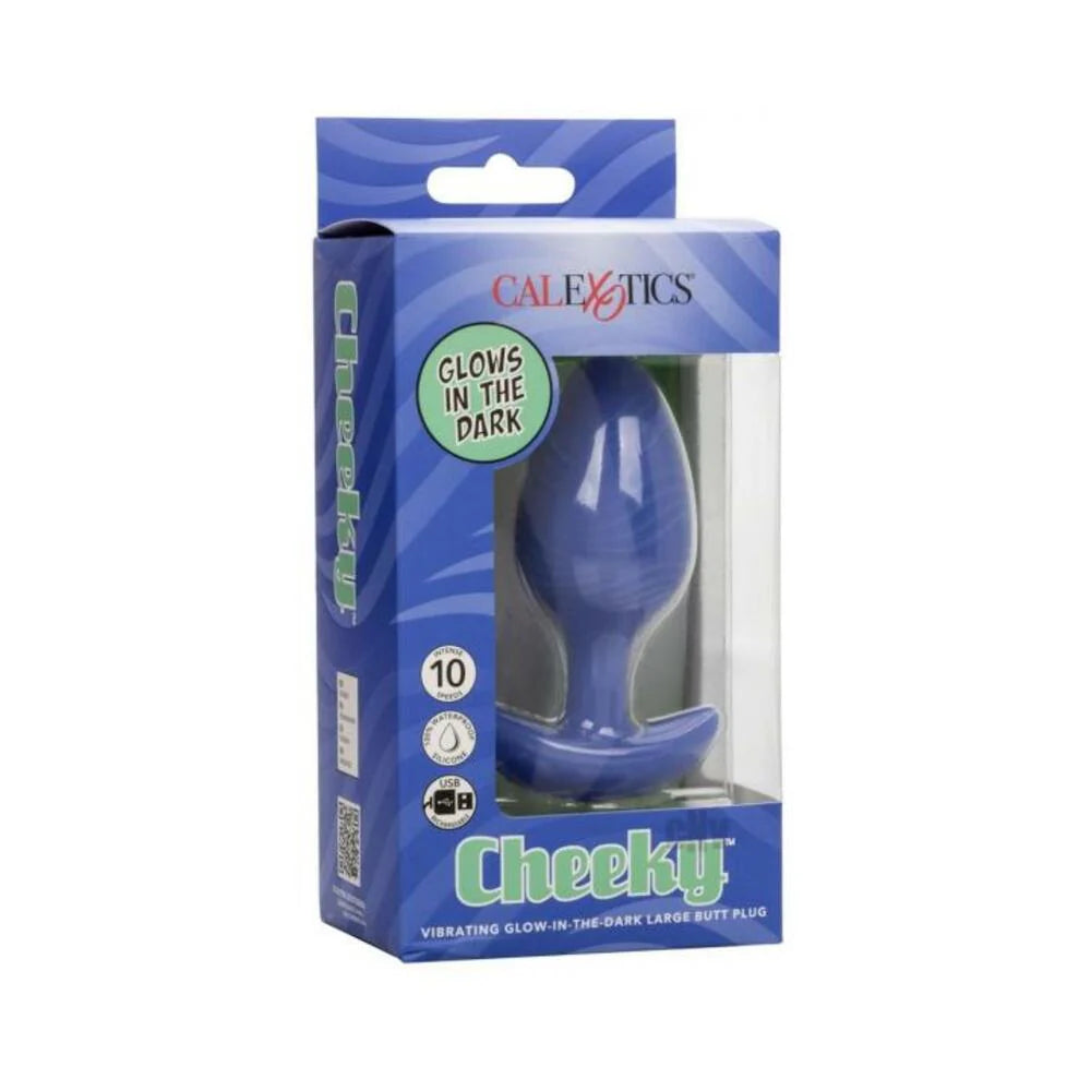 Cheeky Glow In The Dark Vibrating Butt Plug - Large Blue