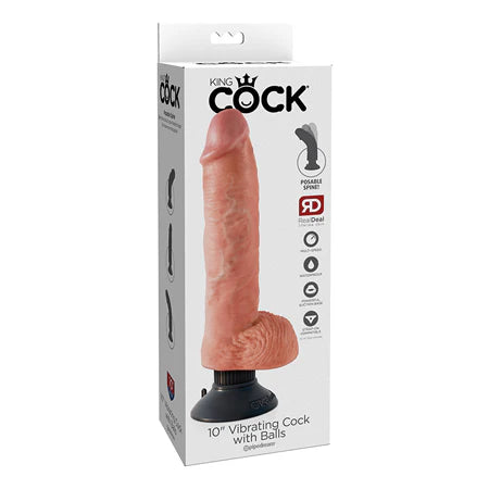King Cock 10 Vibrating Cock w/Balls - Flesh