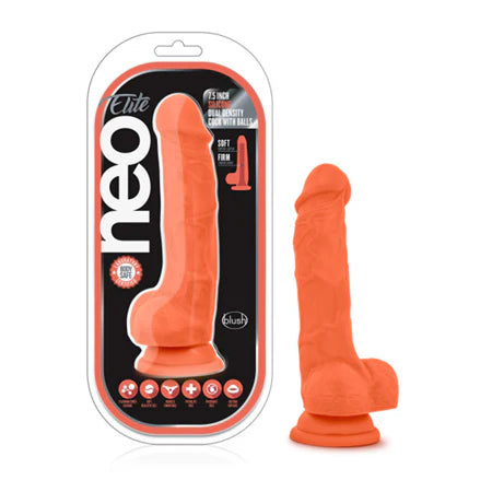 Blush Neo Elite 7.5 Silicone Dual Density Cock w/Balls - Neon Orange