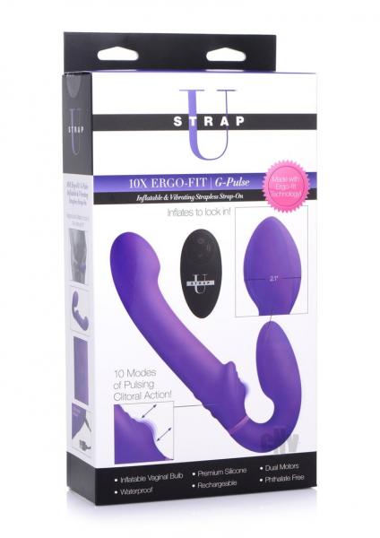 10x Remote Control Ergo-fit G-pulse Inflatable And Vibrating Strapless Strap-on - Purple