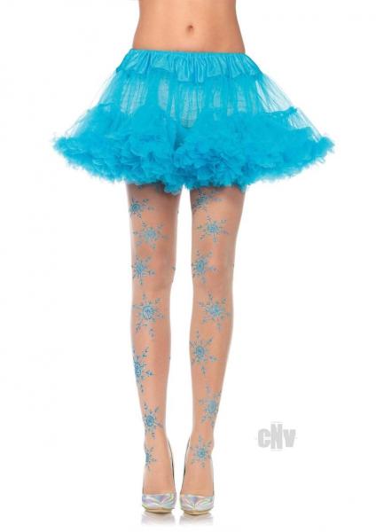 Let It Snow Spandex Sheer Glitter Snowflake Pantyhose Nude/blue O/s