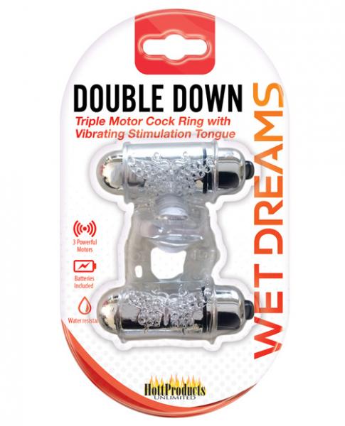 Wet Dreams Double Down Dual Motor Cock Ring With Power Bullet  And Stimulator Tongue With Motor