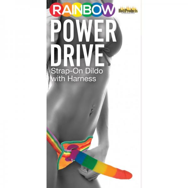 Rainbow Power Drive 7 Inch Strap On Dildo With Harness Silicone