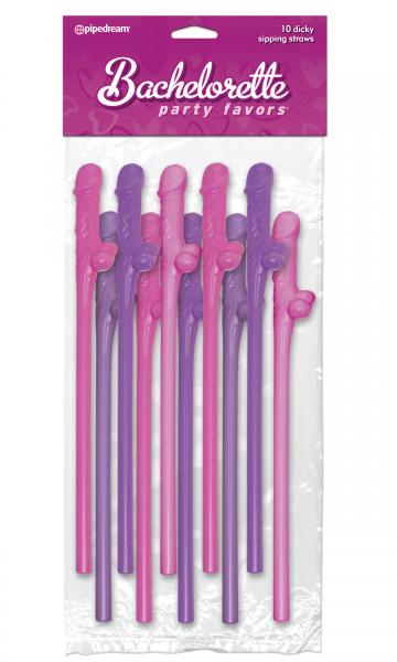 Bachelorette Party Favors Dicky Sipping Straws Pink/purple 10pc.