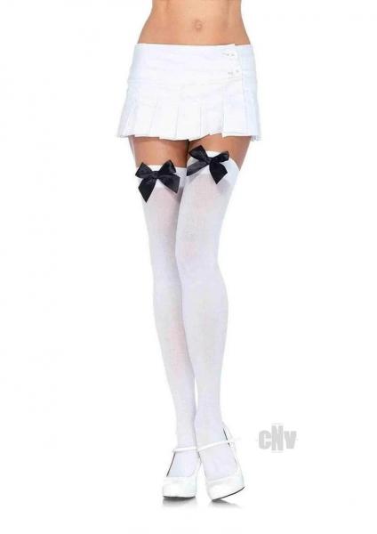 Nylon Over The Knee Bow Accent O/S White/Black