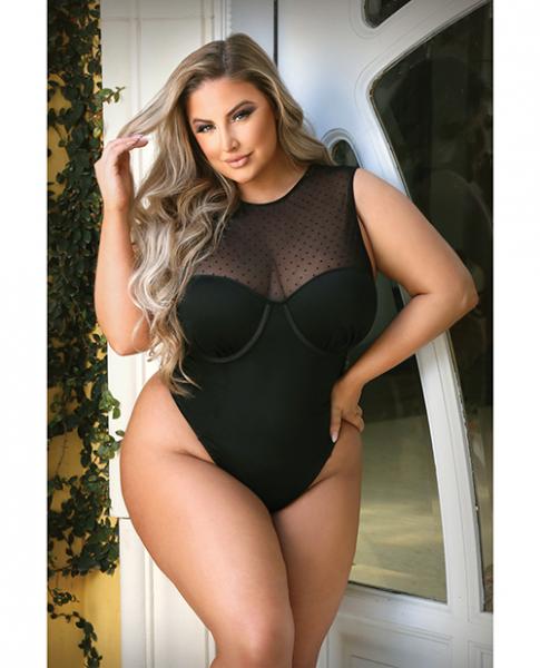 Curve Raven High-neck Bodysuit With Back Cutout And Snap Closure Black 3x/4x
