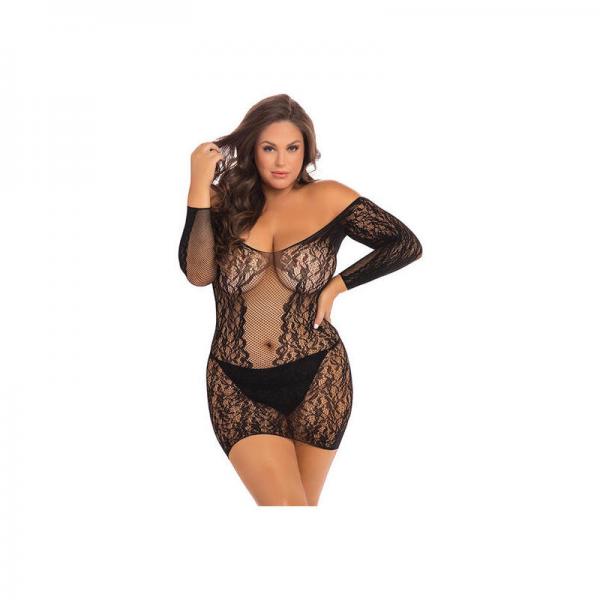 Demure Long Sleeve Mini Dress Black 1x/2x