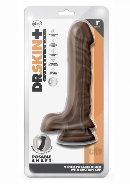 Dr. Skin Plus Posable Dildo With Balls 9 In. Chocolate