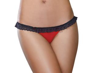 Dg Stretch Mesh Panty With Lace Ruffle Trim And Open-back Heart Detail Red/black S