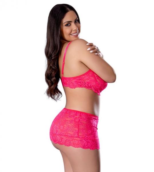 Get It Girl Lace Bra W/skirt & Thong - Pink Qn