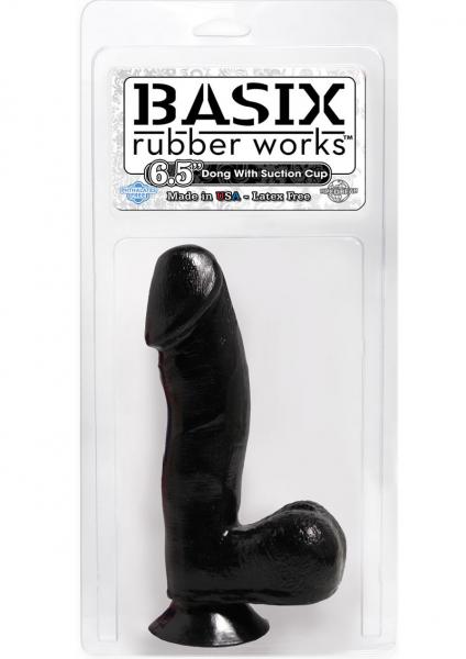 Basix Rubber Works - 6.5 Inch Dong With Suction Cup - Black