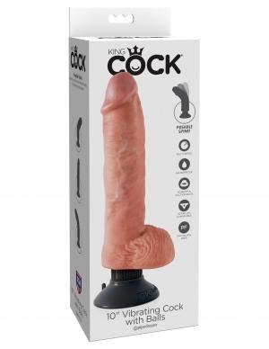 King Cock 10 Vibrating Cock w/Balls - Flesh
