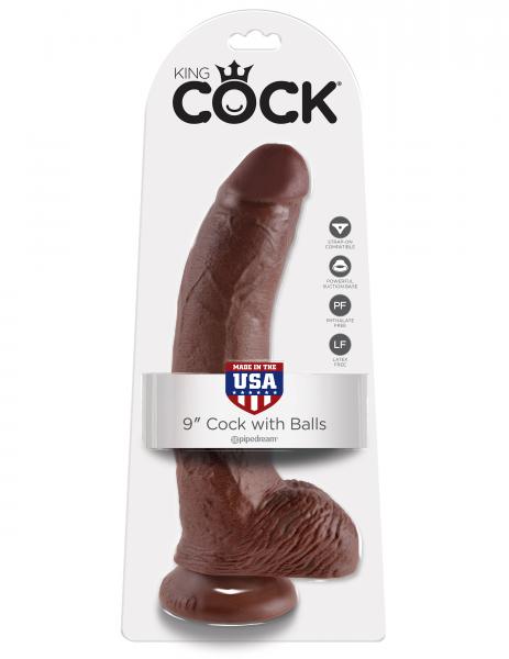 King Cock 9 Cock w/Balls - Brown
