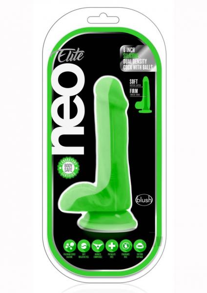 Blush Neo Elite 6 Silicone Dual Density Cock w/Balls - Neon Green