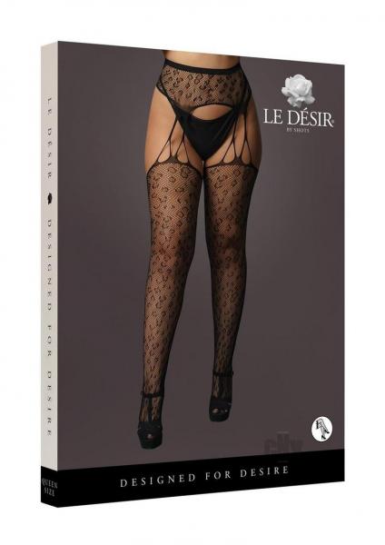 Shots Le Desir Suspender Leopard Pantyhose Black Qs