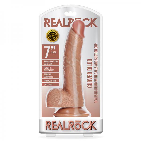 Realrock Curved Dildo W/balls 7 Tan