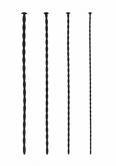 Shots Ouch Beginner Urethral Sounding Silicone Spiral Screw Plug Set - Black