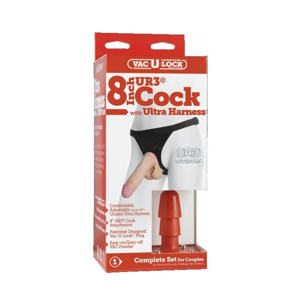 Vac-U-Lock 8" Ultraskyn Dildo with Ultra Harness - Beige