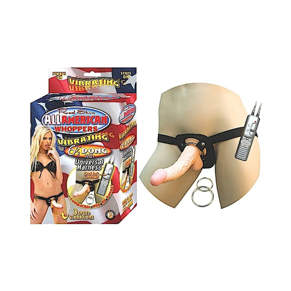 All American Whoppers 6.5in Vibrating Dong Universal Harness