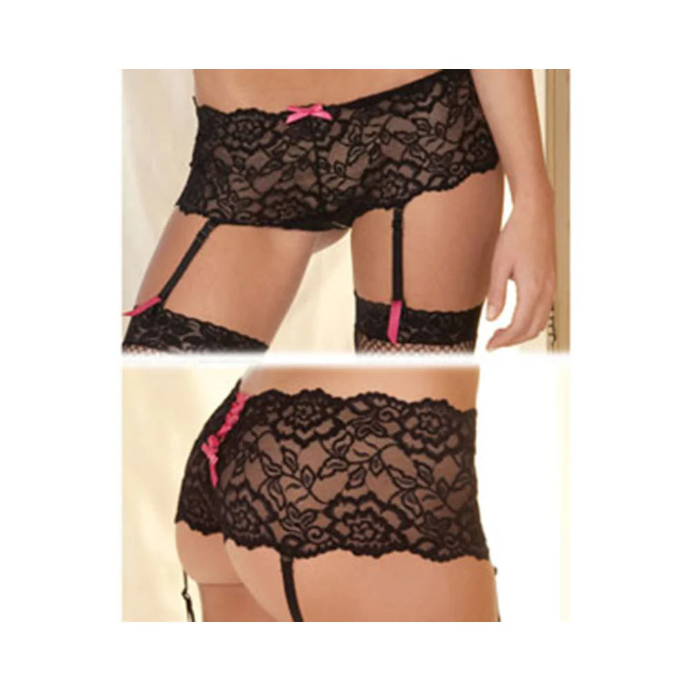 Crotchless Lace Boyleg with Garters Black S/M
