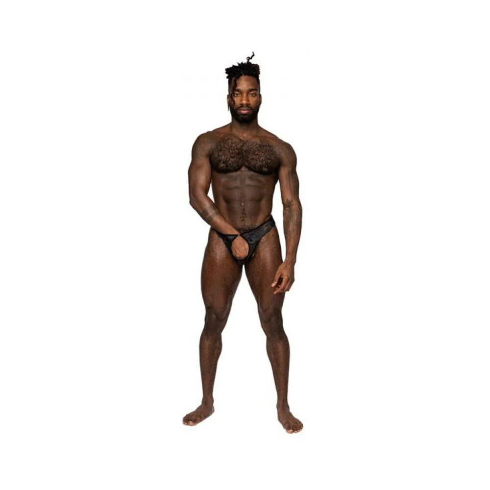 Male Power Sassy Lace Open Ring Thong Black S/m
