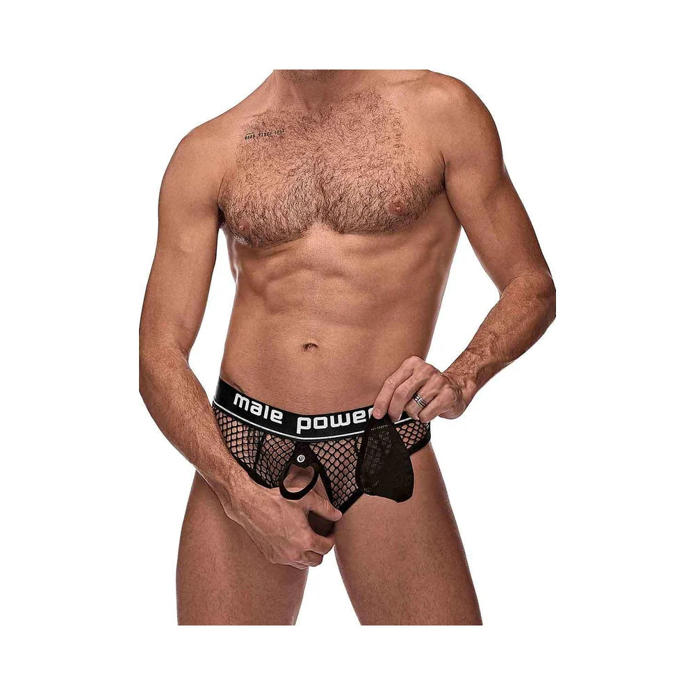 MP Cock Pit Net Cock Ring Thong Blk SM