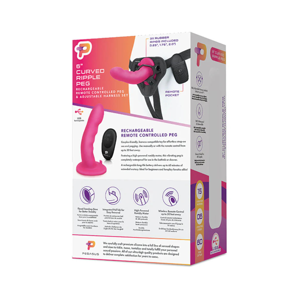 Pegasus 6" Wireless Remote Control Curved Ripple Peg With Harness Pink