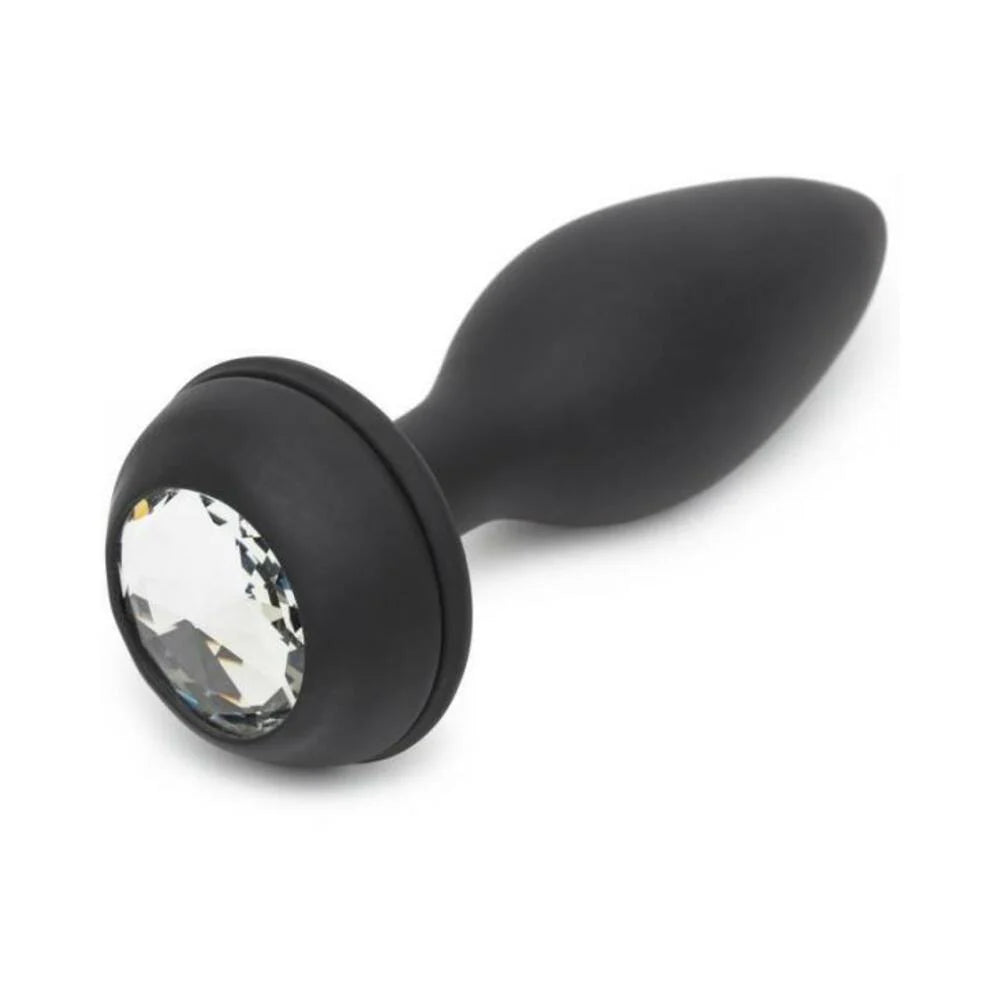 Happy Rabbit Rechargeable Vibrating Butt Plug With Interchangeable Gem And Purple Puff Large