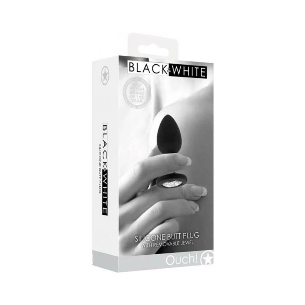 Ouch! Black & White Silicone Butt Plug With Removable Jewel Black