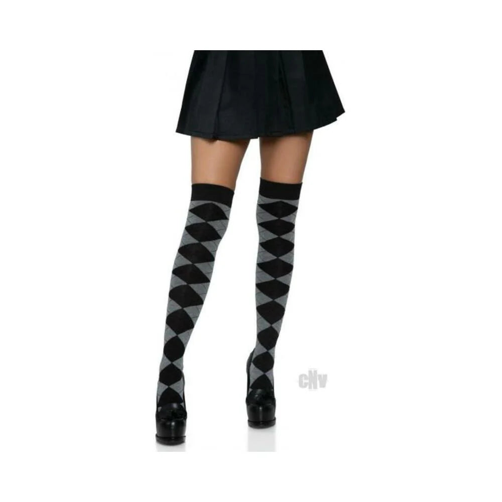 Argyle Knit Over The Knee Socks Os Grey