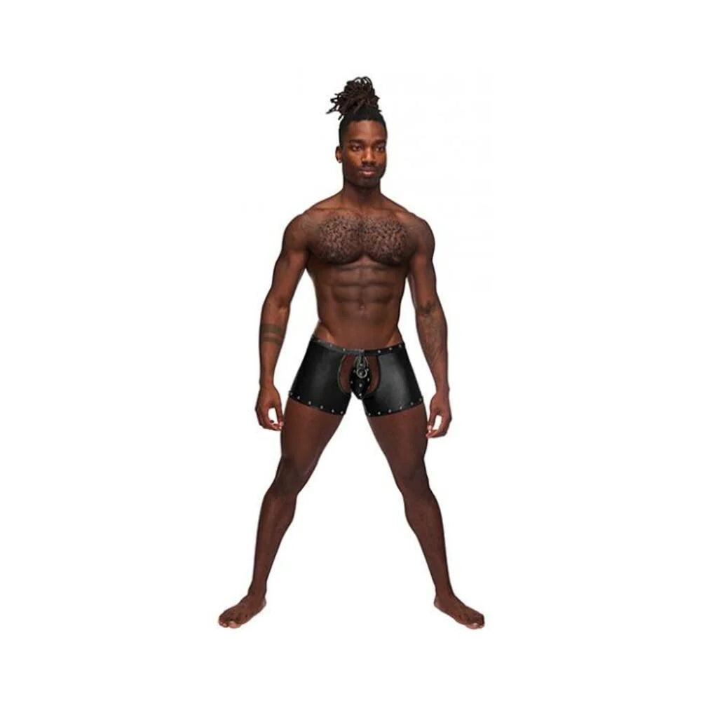 Fetish Poseidon Nylon Spandex Tear Off Cup Thong Short Black S/m