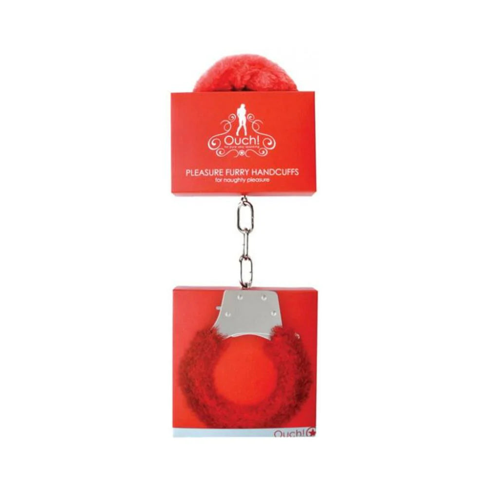 Ouch Furry Pleasure Handcuffs Red