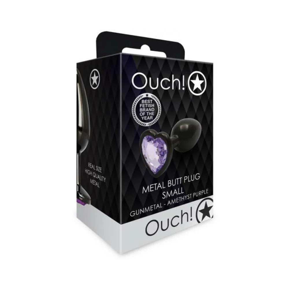 Shots Ouch! Heart Gem Butt Plug Small Gunmetal/amethyst