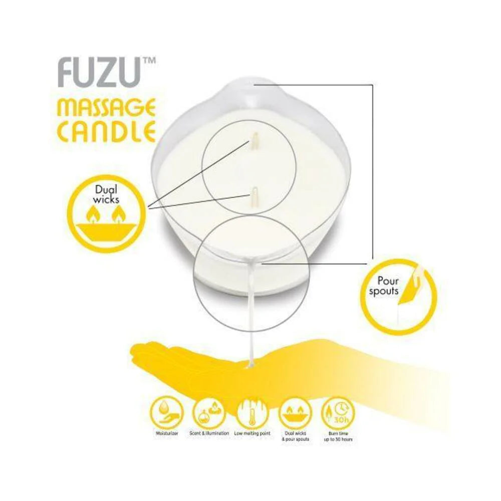 Fuzu Massage Candle Fiji Dates & Lemon Peel White 4 Oz.