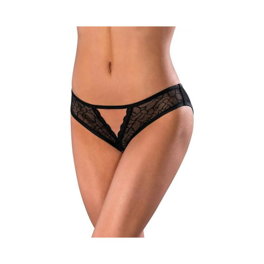 Magic Silk Soft Petals Crotchless Panty Black S/m