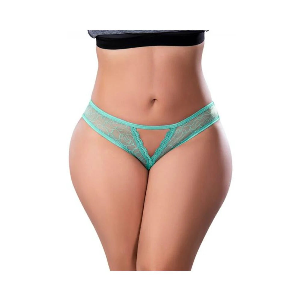 Magic Silk Soft Petals Crotchless Panty Aqua Queen Size