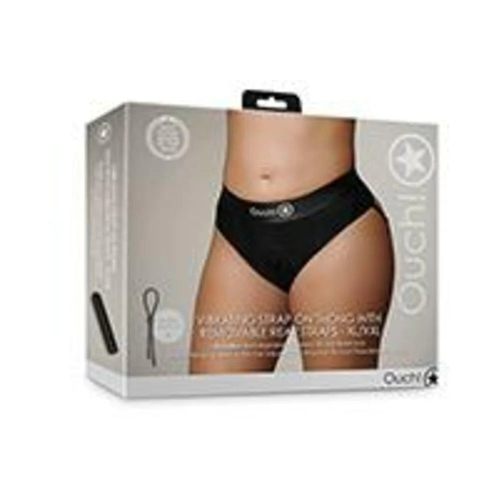 Shots Ouch Vibrating Strap On Thong W/removable Rear Straps - Black Xl/xxl