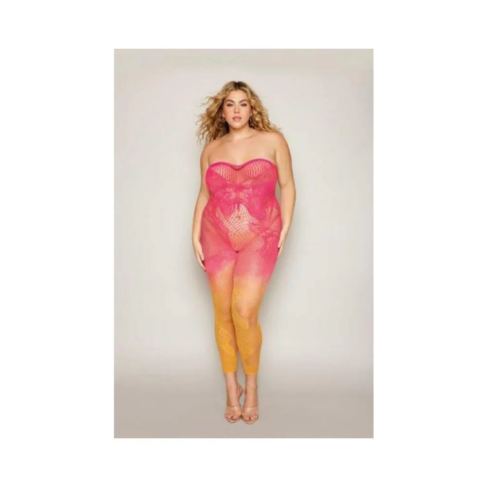 Two-tone Ombre Seamless Bodystocking Watermelon/mimosa Osq